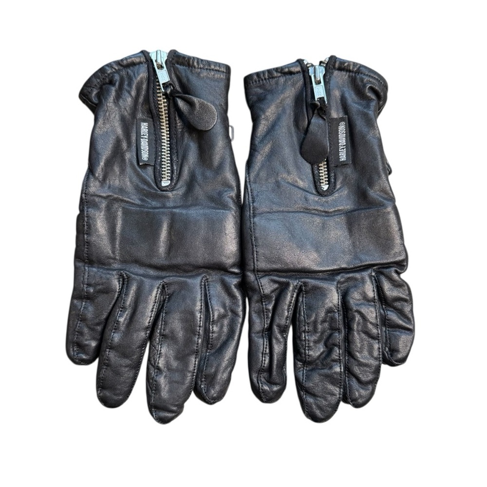 Harley Davidson Black Leather Gloves Zip Front Men’s L